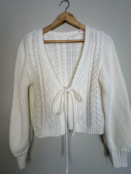 Sweaters - Cozy Cream Cable-Knit Tie-Front Sweater